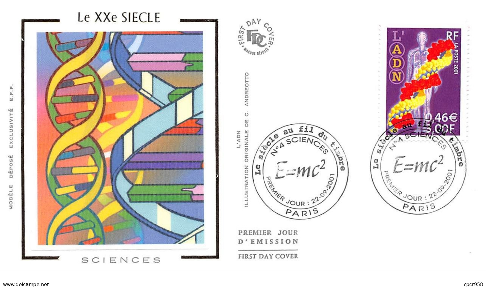 FRANCE.FDC.AM11876.22/09/2001.Cachet Paris.Sciences.Le XXe Siècle.L'ADN - 2000-2009