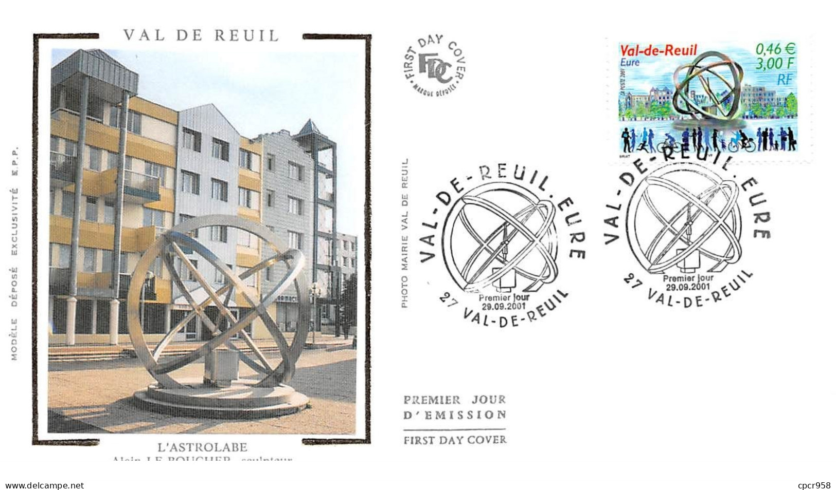 FRANCE.FDC.AM11880.29/09/2001.Cachet Val De Reuil.Val De Reuil.L'astrolabe.Alain Le Boucher.Sculteur - 2000-2009