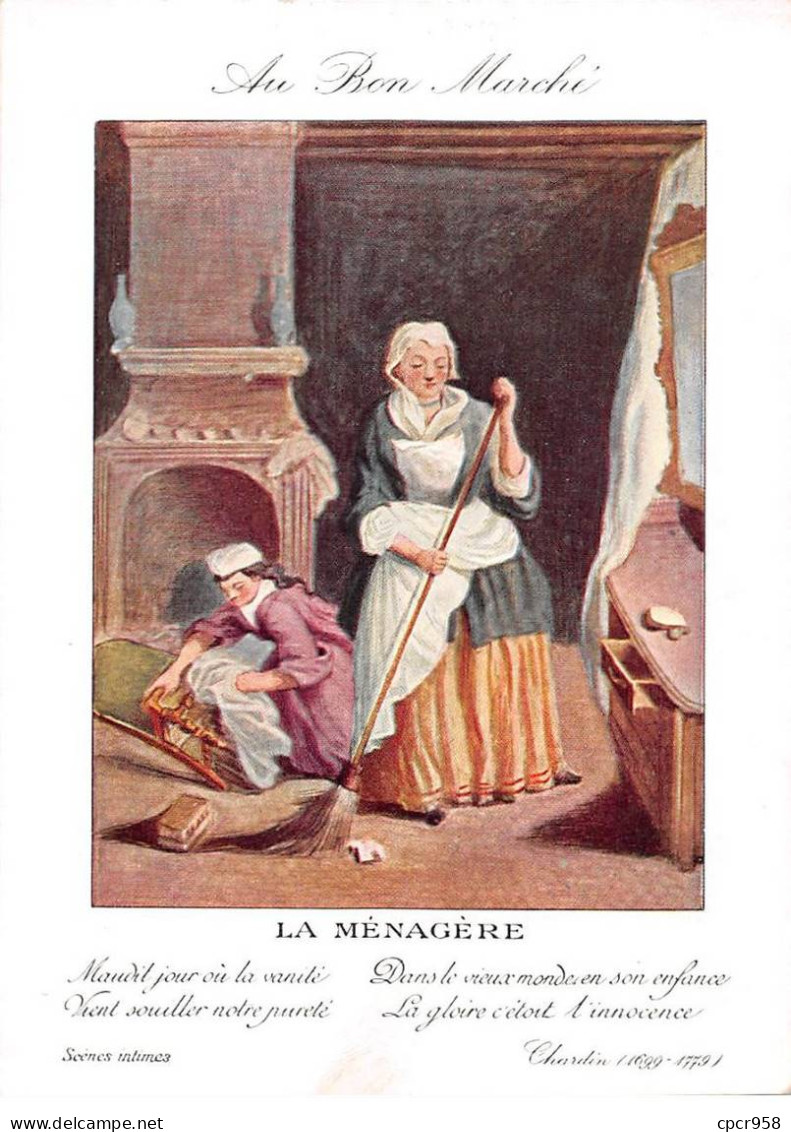 Chromos.AM15461.16x11 Cm Environ.Au Bon Marché.La Ménagère.Maudit Jour Ou La Vanité Vient Souiller Notre Pureté... - Au Bon Marché