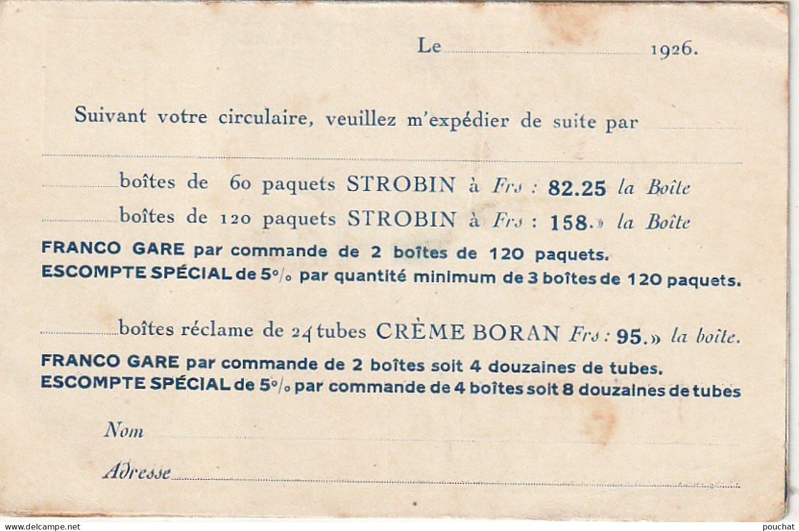 ZY 80- CARTE PUBLICITAIRE DOUBLE , CHAPEAU STROBIN ET CREME BORAN - TOMAS CHRISTY & Cie , PARIS - 3 SCANS - Publicidad