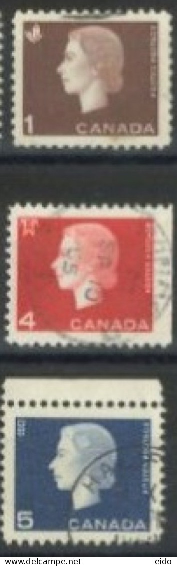 CANADA - 1962, QUEEN ELIZABETH II STAMPS & DIFFERENT SYMBOLS SET OF 3, USED. - Oblitérés