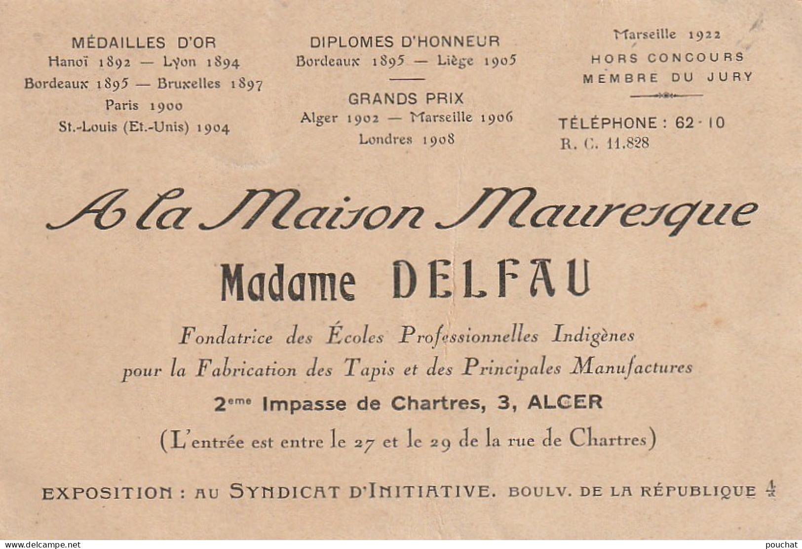 ZY 80- " A LA MAISON MAURESQUE ", ALGER  - FABRICATION DE TAPIS - 2 SCANS - Advertising