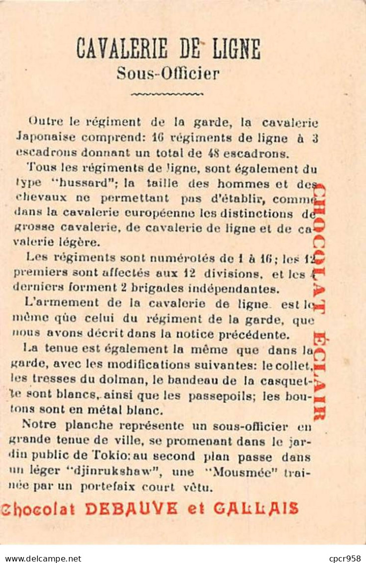 Chromos.AM14718.6x9 Cm Environ.Chocolat Bebauve Et Gallais.Armée Japonaise.Sous Officier De Cavalerie De Ligne - Sonstige & Ohne Zuordnung