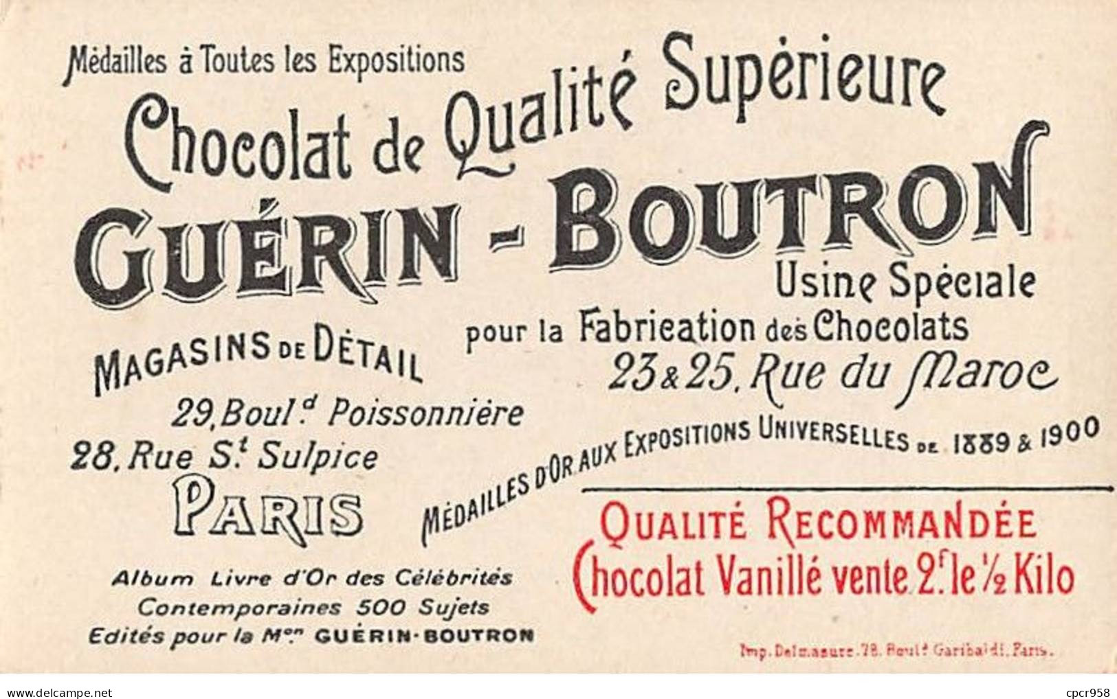 Chromos.AM15960.6x10 Cm Environ.Guérin-Boutron.Chocolat.Célébrités Contemporaines.N°207.Frémiet.Sculteur - Guérin-Boutron