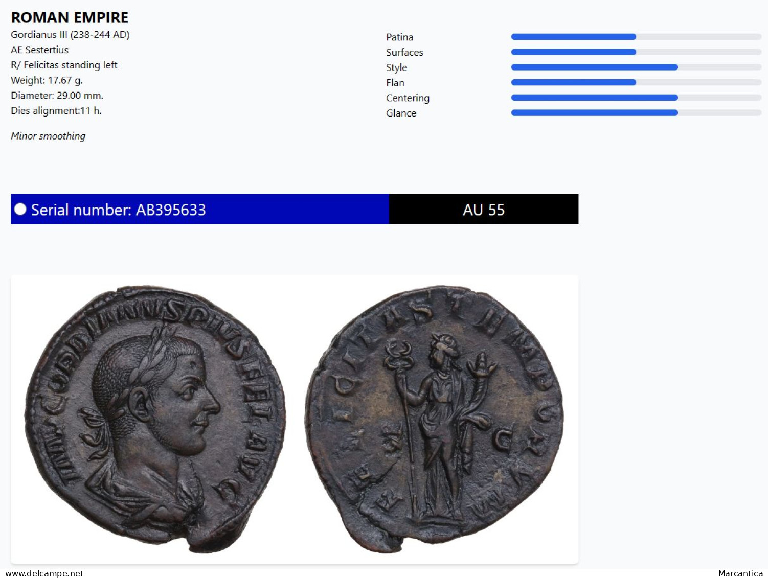 CCG Certified! Gordian III Æ Sestertius. Rome, AD 240-244. FELICITAS TEMPORVM. - The Military Crisis (235 AD To 284 AD)