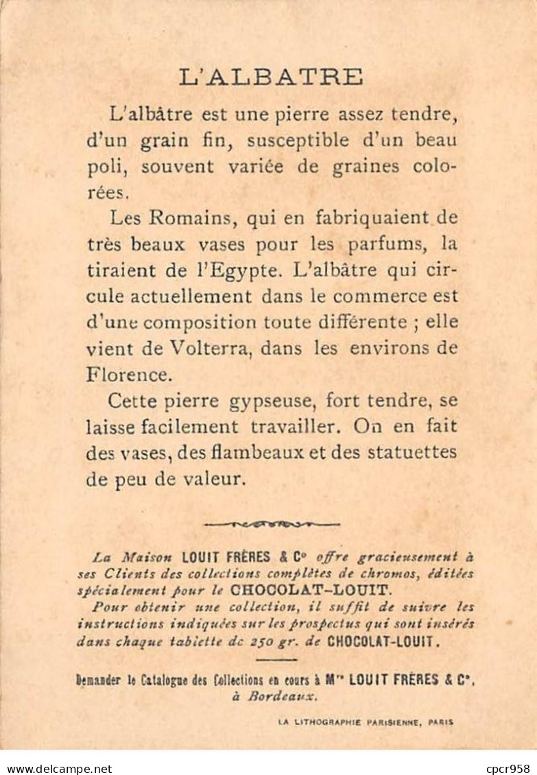 Chromos.AM15298.8x11 Cm Environ.Chocolat Louit.Les Minéraux.Italie.L'albatre - Louit