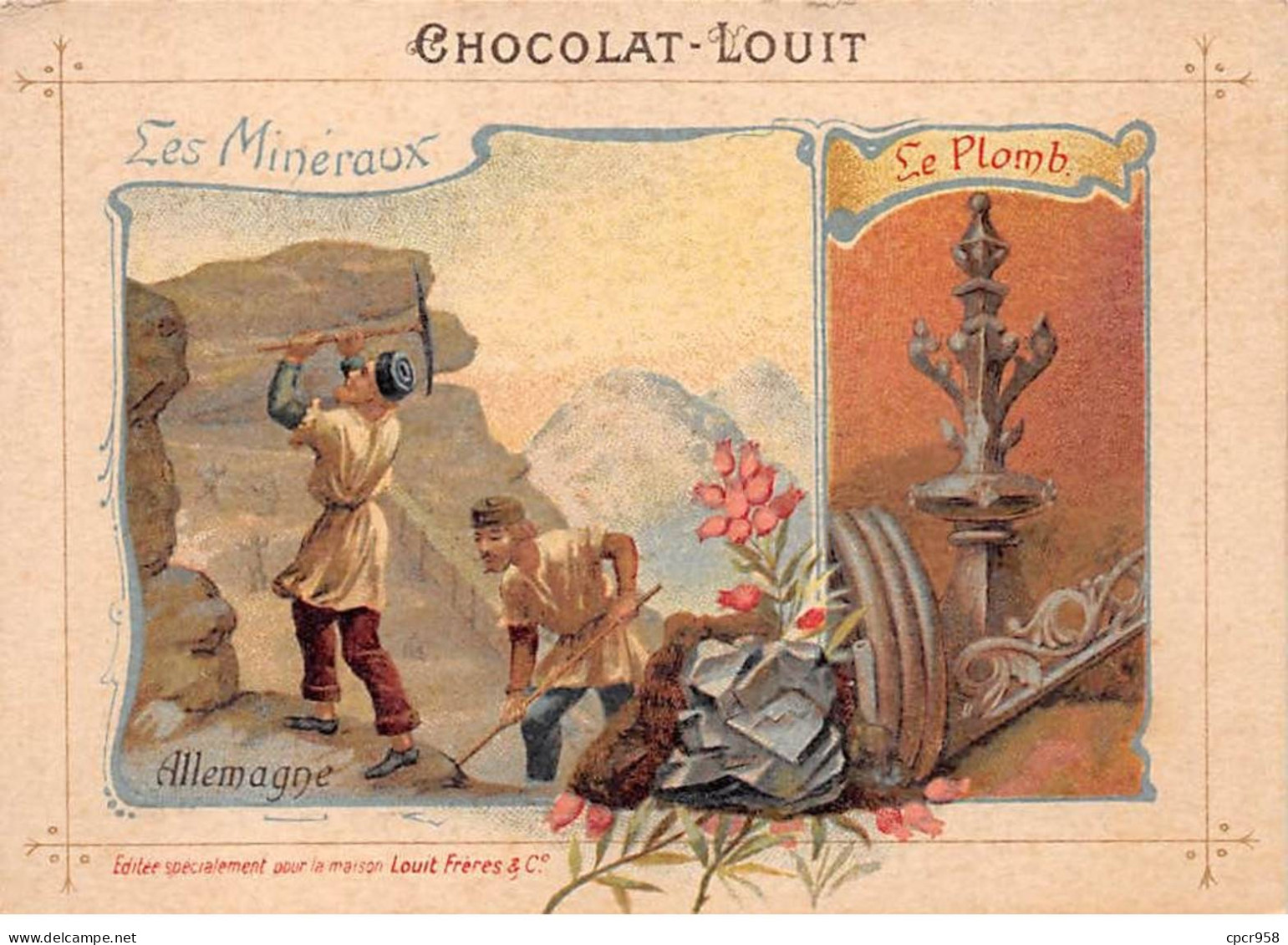 Chromos.AM15296.8x11 Cm Environ.Chocolat Louit.Allemagne.Les Minéraux.Le Plomb - Louit