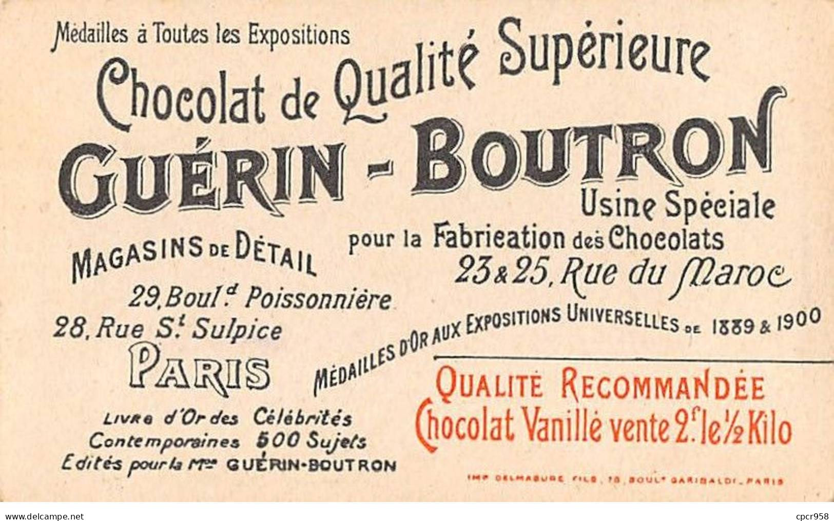 Chromos.AM15961.6x10 Cm Environ.Guérin-Boutron.Chocolat.Célébrités Contemporaines.N°138.Guillaume.Sculteur - Guérin-Boutron