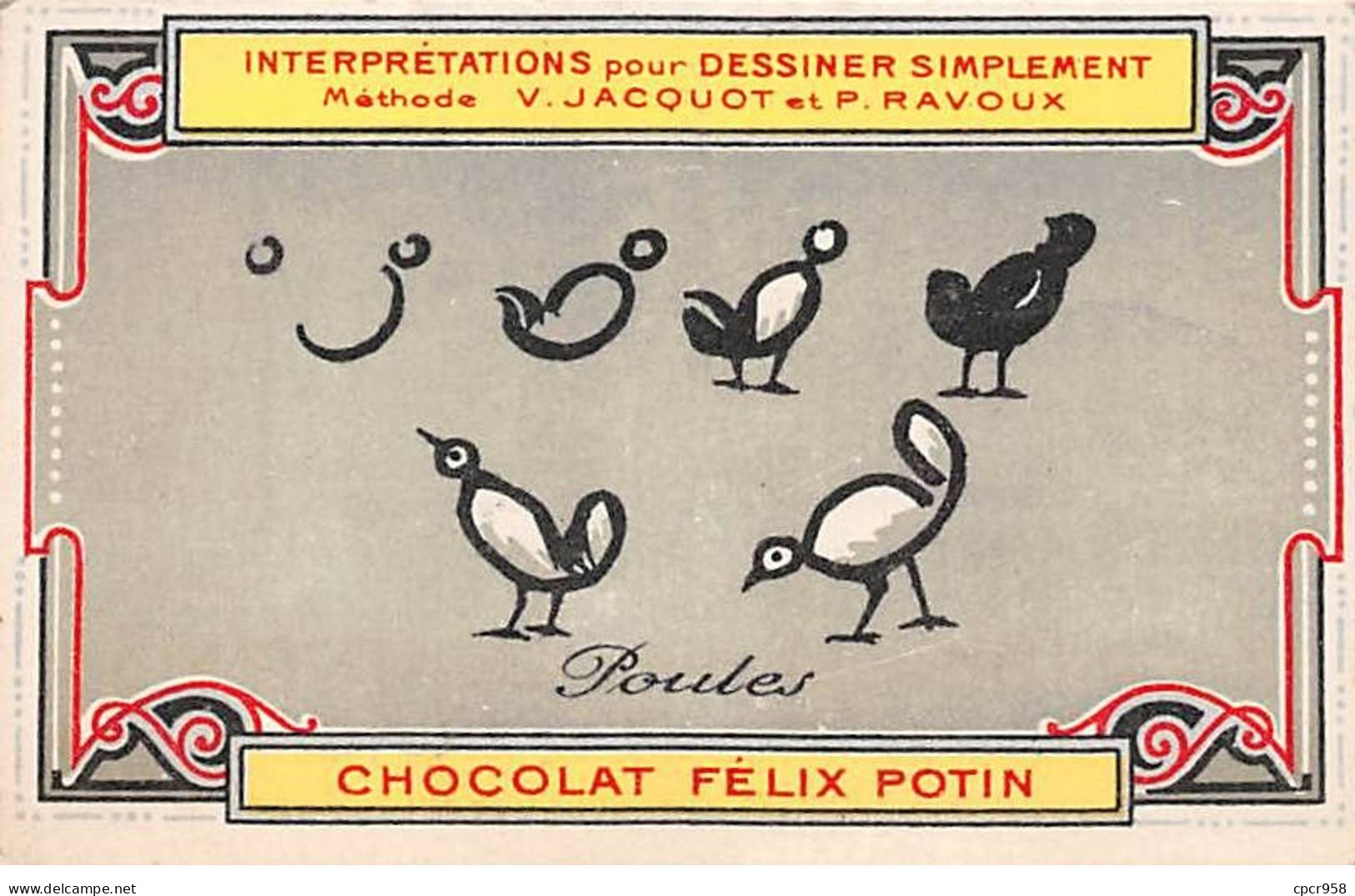 Chromos.AM14706.6x9 Cm Environ.Chocolat Felix Potin.Interprétations Pour Dessiner Simplement.Poules - Sonstige & Ohne Zuordnung
