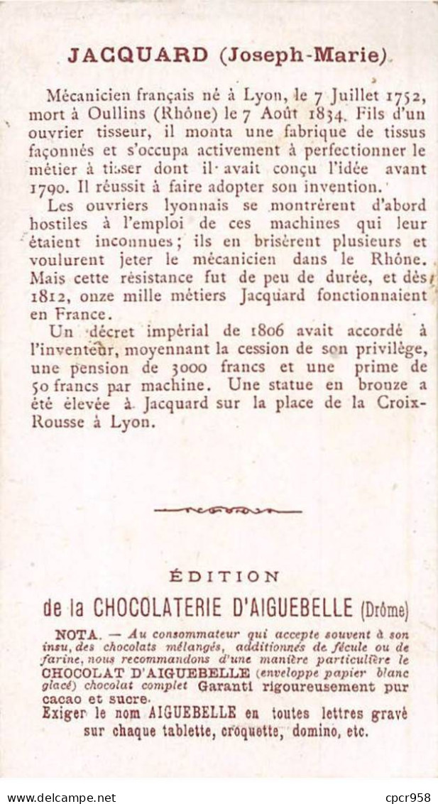 Chromos.AM14703.6x9 Cm Environ.Chocolat.Aiguebelle.Les Victimes De La Science.J.Marie Jacquard - Aiguebelle