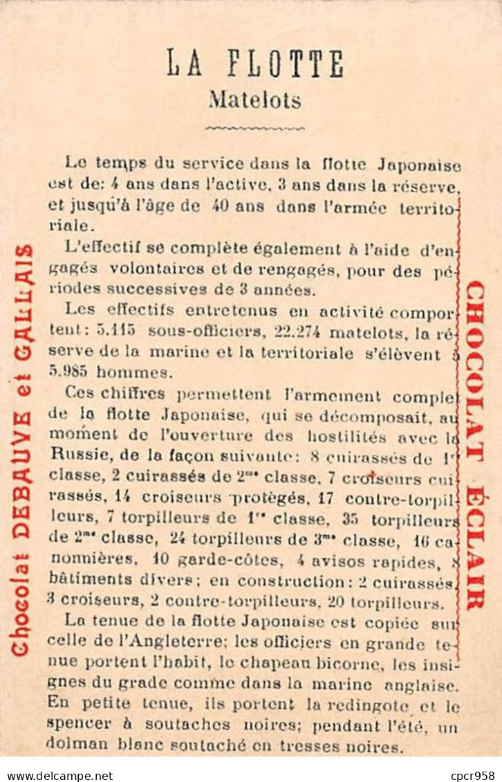 Chromos.AM14709.6x9 Cm Environ.chocolat Debauve Et Gallais.La Flotte.Matelots.Tenue De Manoeuvre.Fusiller Matelot - Sonstige & Ohne Zuordnung