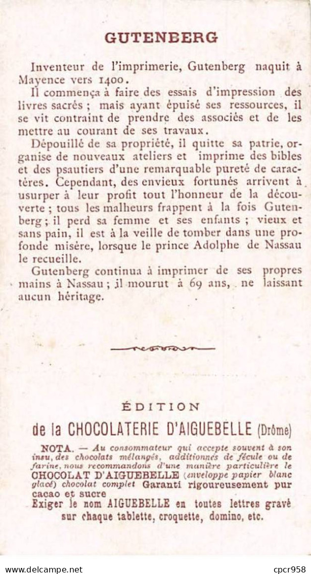 Chromos.AM14699.6x9 Cm Environ.Chocolat.Aiguebelle.Les Victimes De La Science.Hans Gutemberg - Aiguebelle