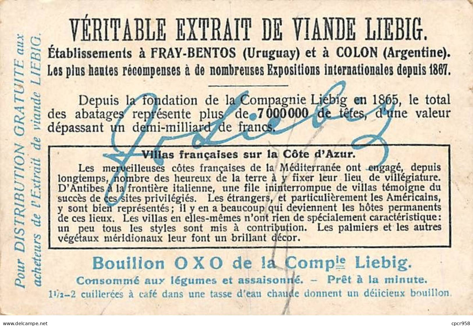 Chromos.AM15119.7x10 Cm Environ.Liebig.Villas Anciennes Et Modernes.Villas Françaises Sur La Côte D'azur - Liebig