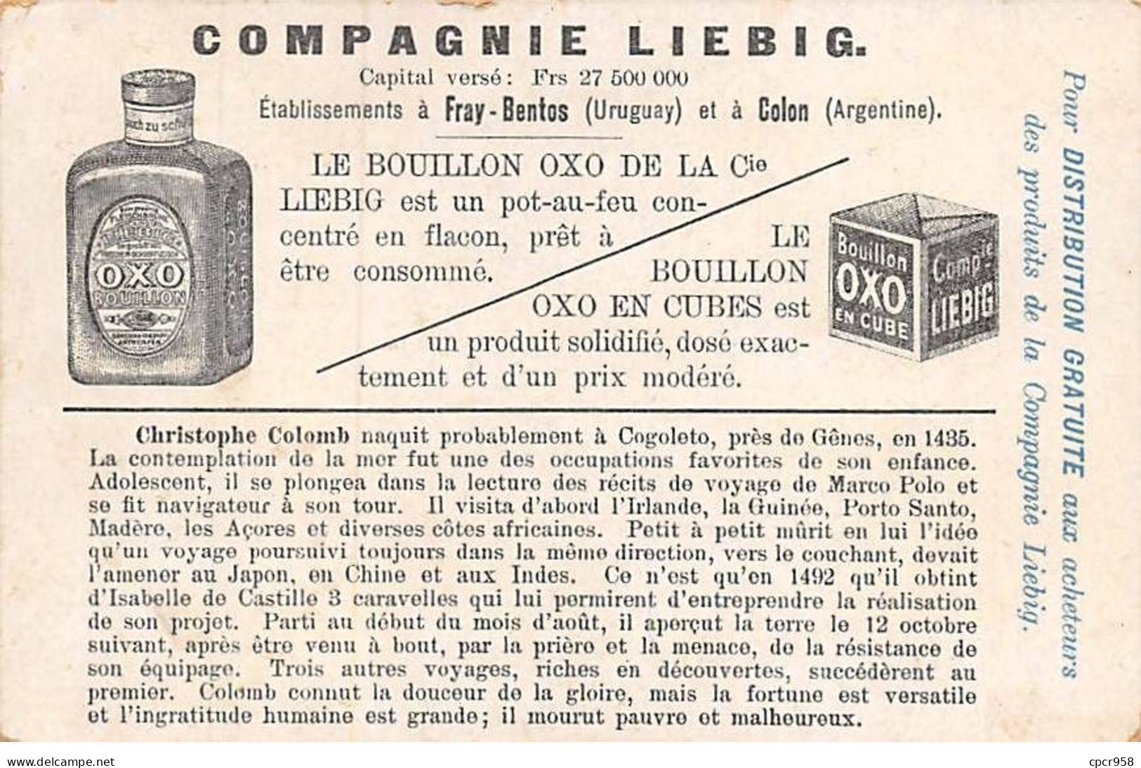 Chromos.AM15123.7x10 Cm Environ.Liebig.L'enfance D'italiens Célèbres.Christophe Colomb.Marco Polo - Liebig