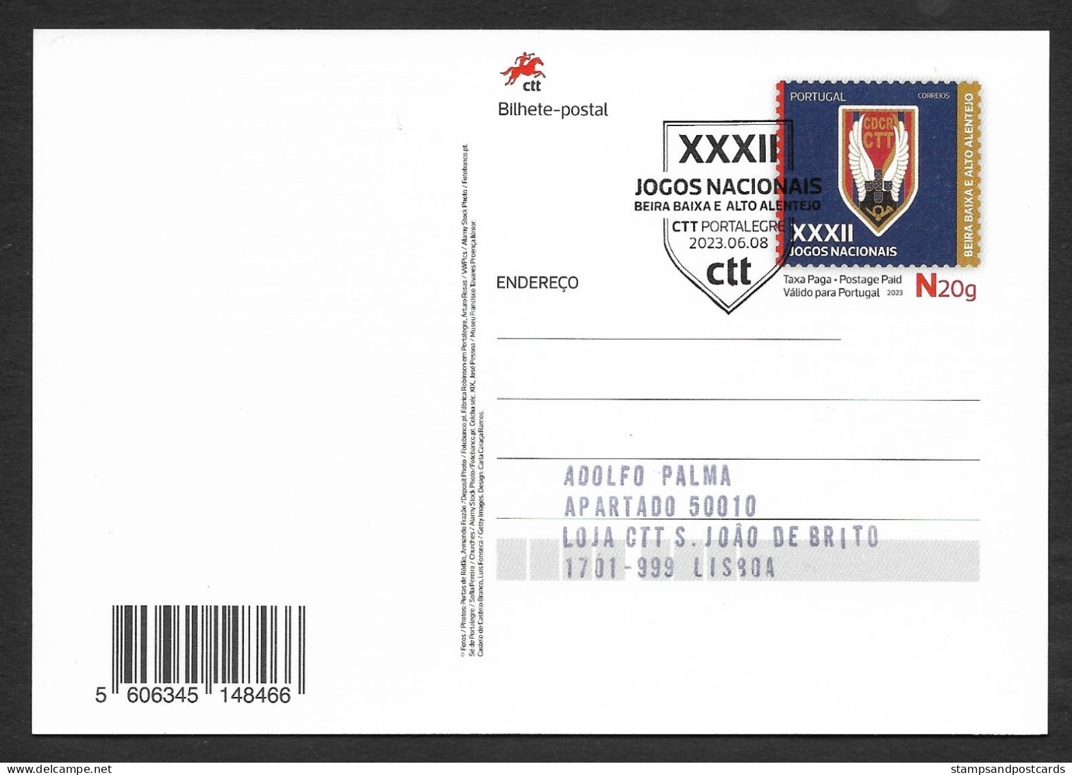 Portugal Entier Postal 2023 Jeux Des Postiers Cachet Portalegre Postal Workers Games Stationery Pmk - Postwaardestukken
