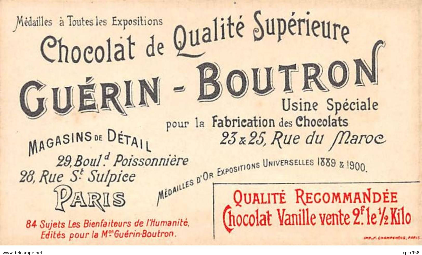 Chromos.AM16082.6x10 Cm Environ.Guérin-Boutron.Chocolat.Bienfaiteurs De L'humanité.Koch - Guérin-Boutron