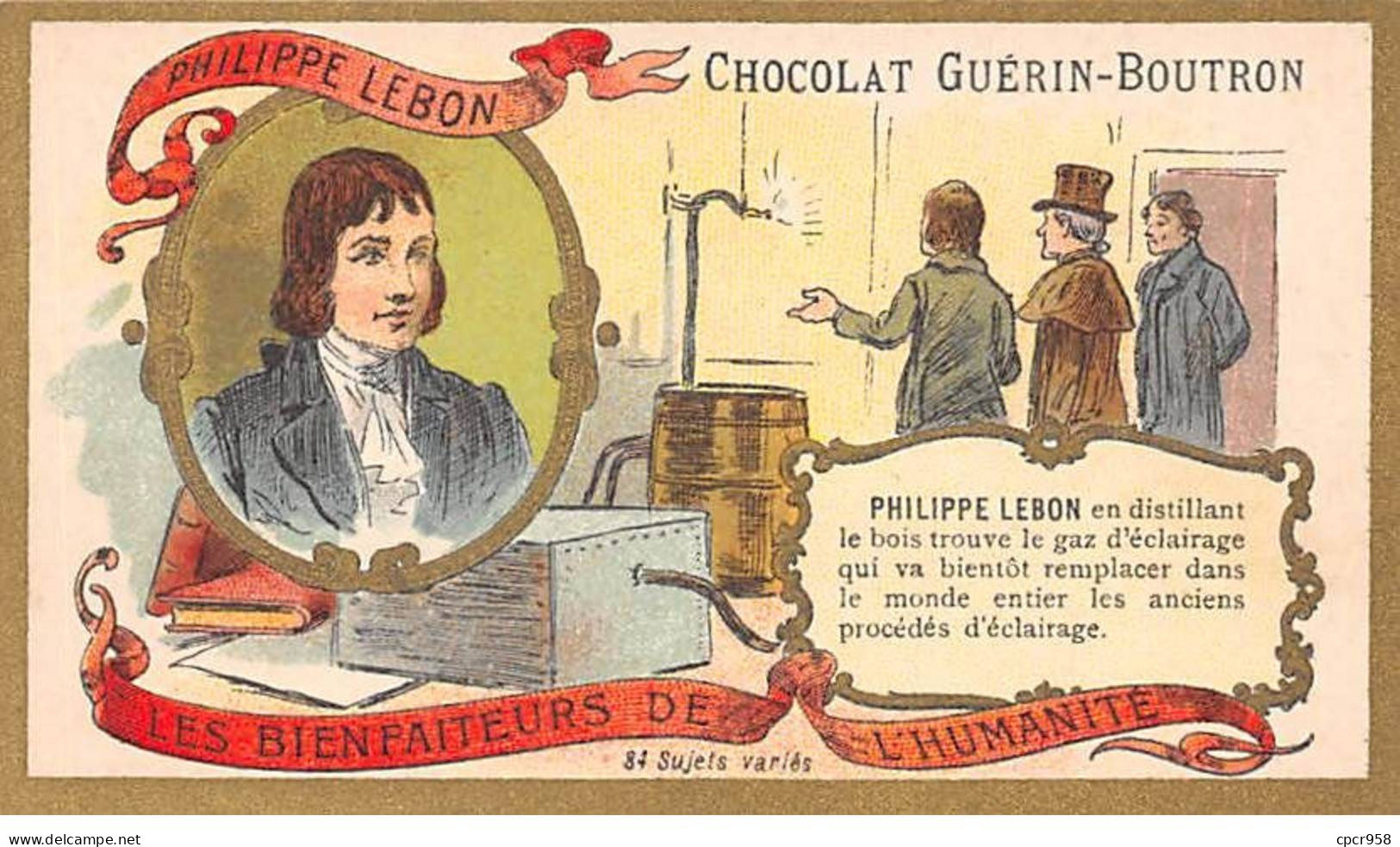 Chromos.AM16079.6x10 Cm Environ.Guérin-Boutron.Chocolat.Bienfaiteurs De L'humanité.Philippe Lebon - Guérin-Boutron