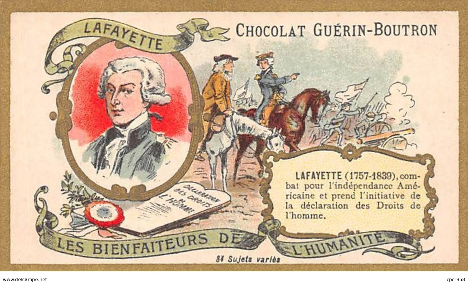 Chromos.AM16080.6x10 Cm Environ.Guérin-Boutron.Chocolat.Bienfaiteurs De L'humanité.Lafayette - Guérin-Boutron