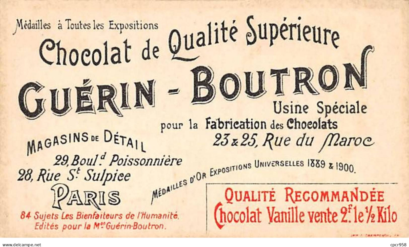 Chromos.AM16076.6x10 Cm Environ.Guérin-Boutron.Chocolat.Bienfaiteurs De L'humanité.Cardinal Lavigerie - Guérin-Boutron