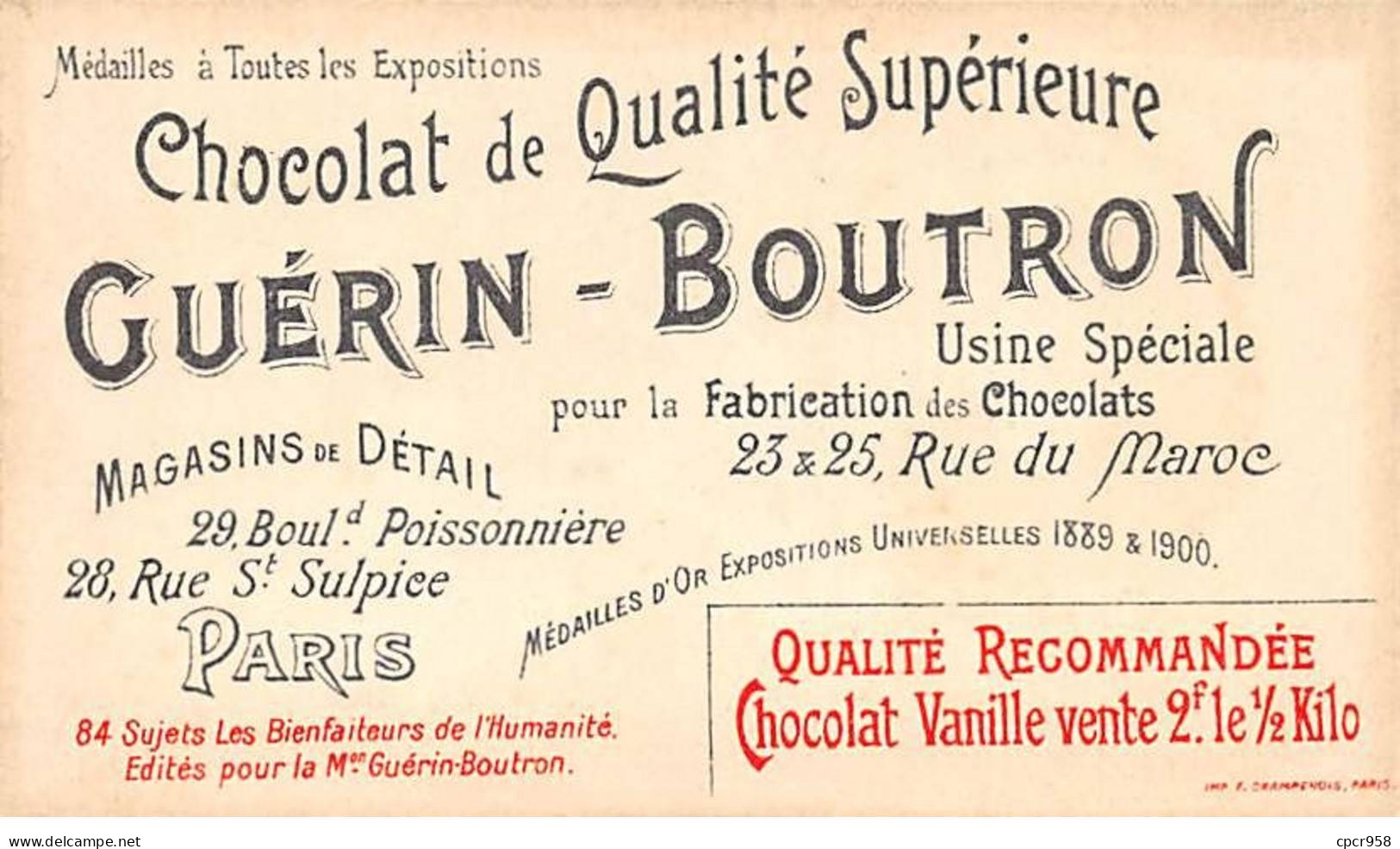 Chromos.AM16075.6x10 Cm Environ.Guérin-Boutron.Chocolat.Bienfaiteurs De L'humanité.Baron Larrey - Guérin-Boutron