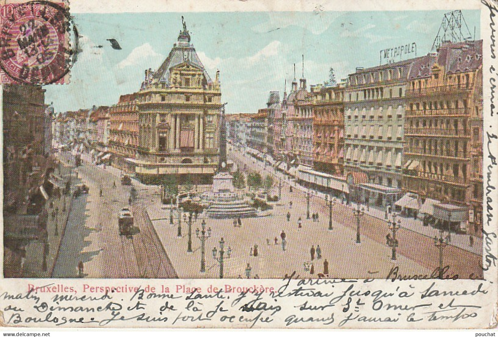 ZY 81- BRUXELLES ( BELGIQUE ) - PERSPECTIVE DE LA PLACE DE BROUCKERE - CARTE COLORISEE - 2 SCANS - Marktpleinen, Pleinen