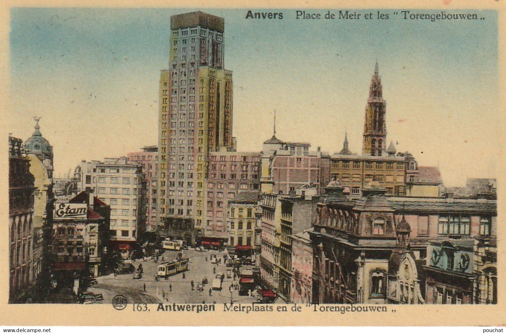 ZY 82- ANVERS ( BELGIQUE ) - PLACE DE MEIR ET LES " TORENGEBOUWEN " - CARTE COLORISEE - 2 SCANS - Antwerpen