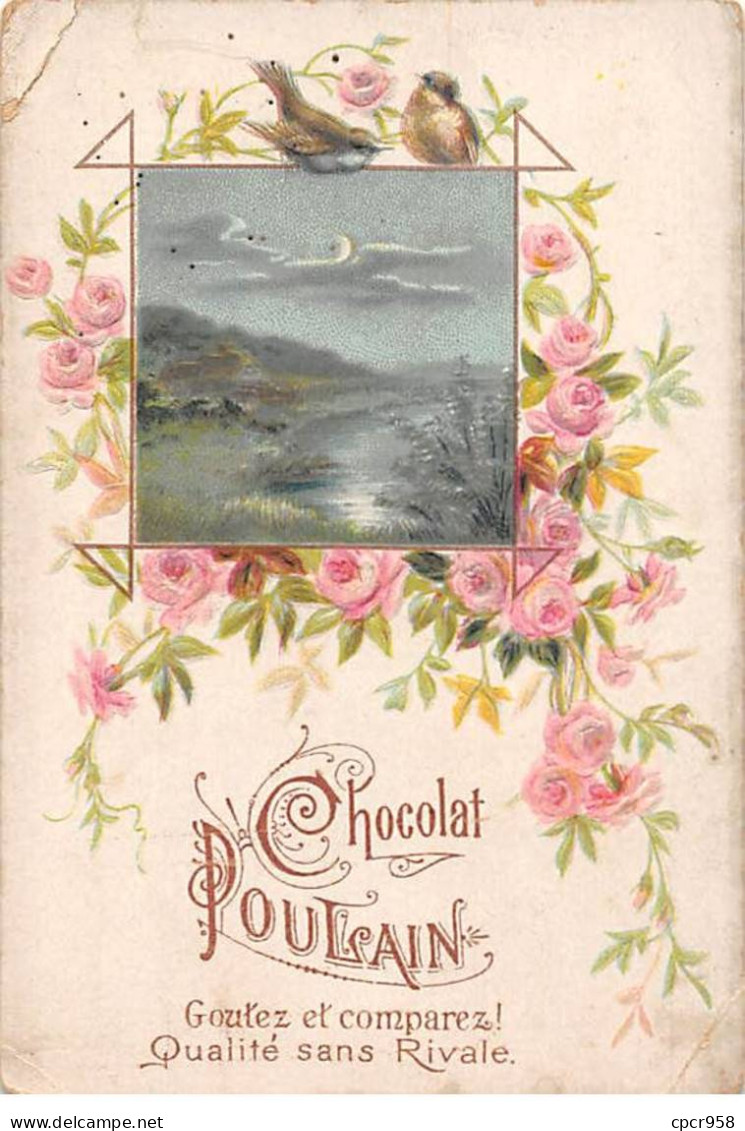 Chromos.AM16407.7x11 Cm Environ.Chocolat.Poulain.Paysage.Roses.Oiseaux - Poulain