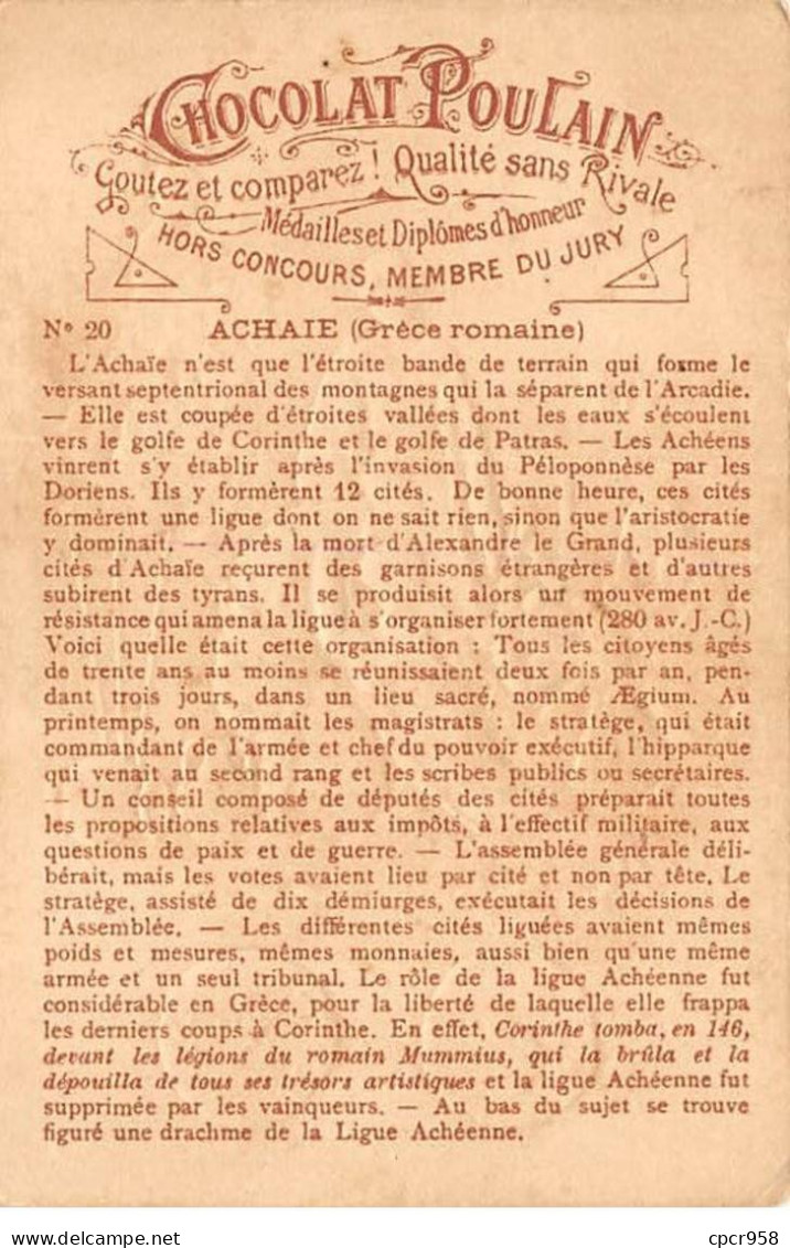 Chromos.AM14518.6x9 Cm Environ.Poulain.Histoire Générale Des Monnaies.N°20.Achaïe.Grèce Romaine - Poulain