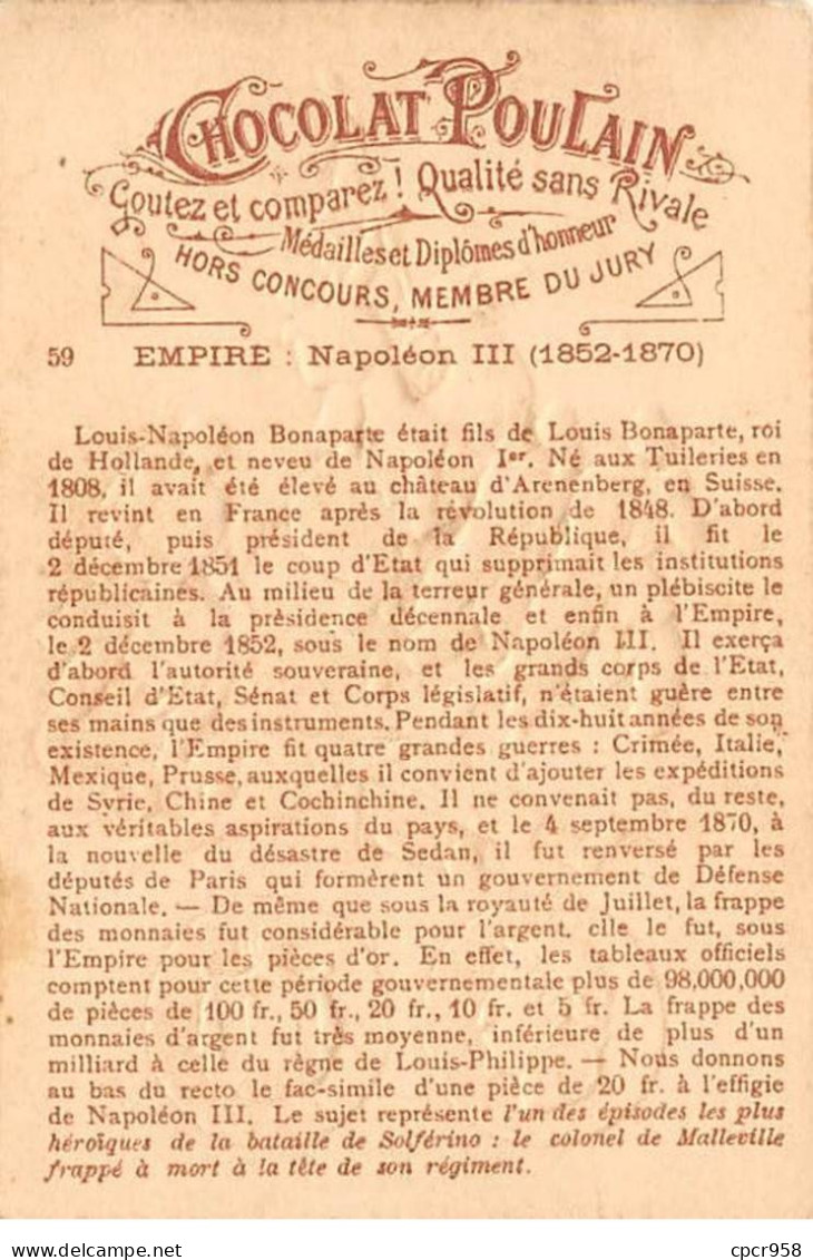 Chromos.AM14516.6x9 Cm Environ.Poulain.Histoire Générale Des Monnaies.N°59.Empire.Napoléon III - Poulain