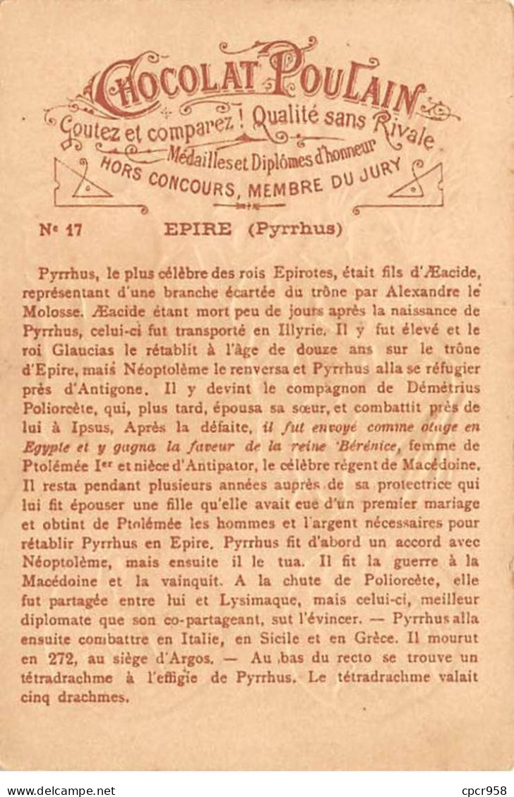 Chromos.AM14513.6x9 Cm Environ.Poulain.Histoire Générale Des Monnaies.N°17.Pyrrhus.Epire - Poulain