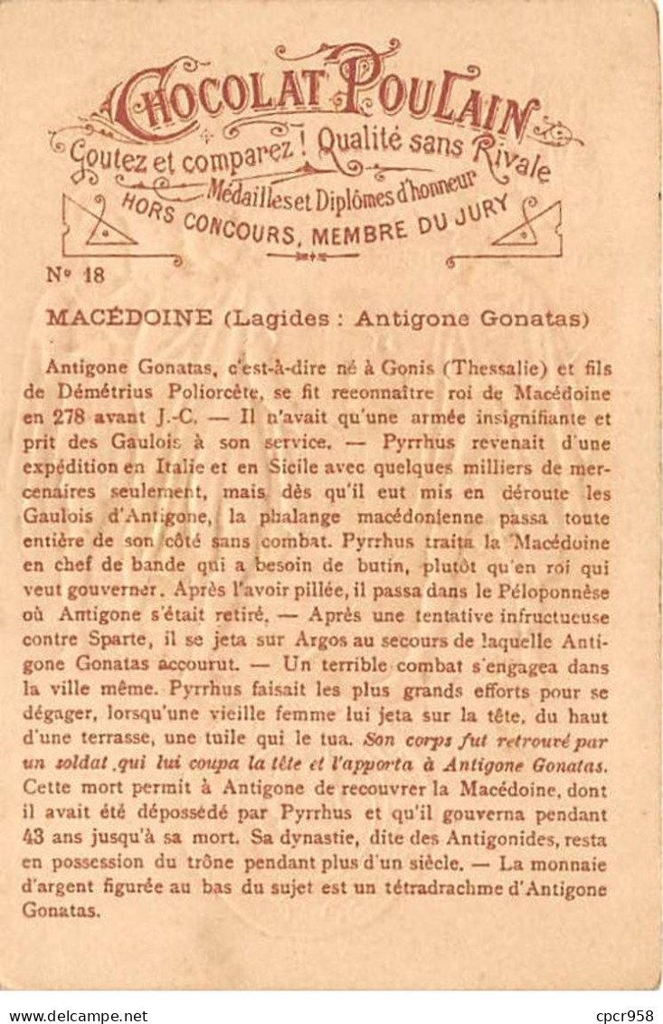 Chromos.AM14514.6x9 Cm Environ.Poulain.Histoire Générale Des Monnaies.N°18.Macédoine.Antigone Gonatas - Poulain