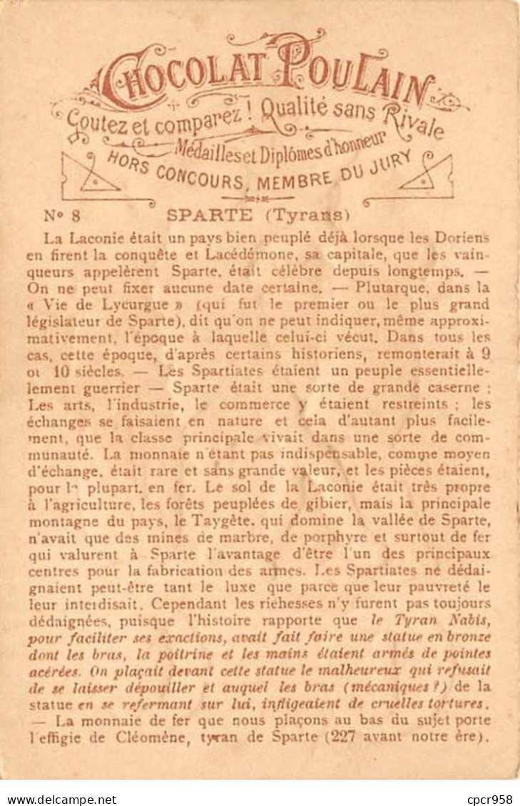 Chromos.AM14509.6x9 Cm Environ.Poulain.Histoire Générale Des Monnaies.N°8.Sparte.Grèce - Poulain