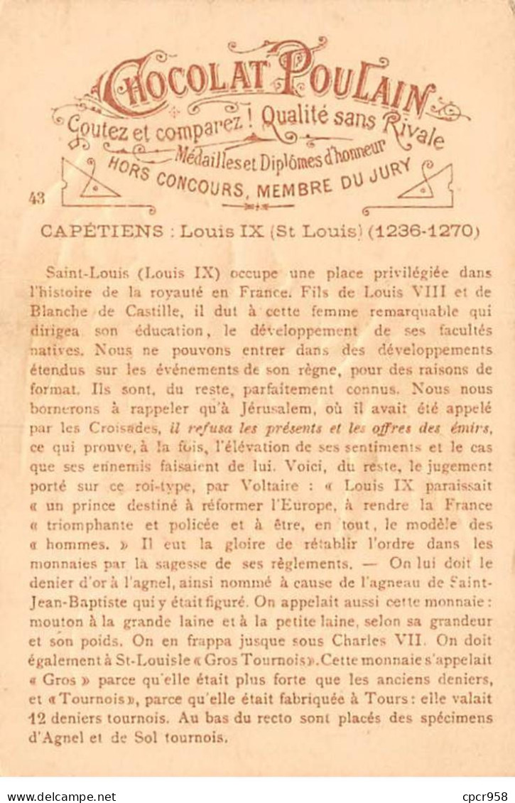 Chromos.AM14508.6x9 Cm Environ.Poulain.Histoire Générale Des Monnaies.N°43.France-Capétiens.Louis IX - Poulain