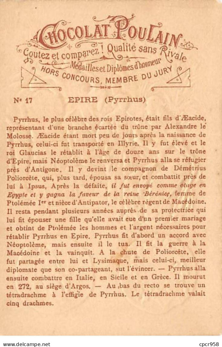 Chromos.AM14507.6x9 Cm Environ.Poulain.Histoire Générale Des Monnaies.N°17.Pyrrus.Epire - Poulain