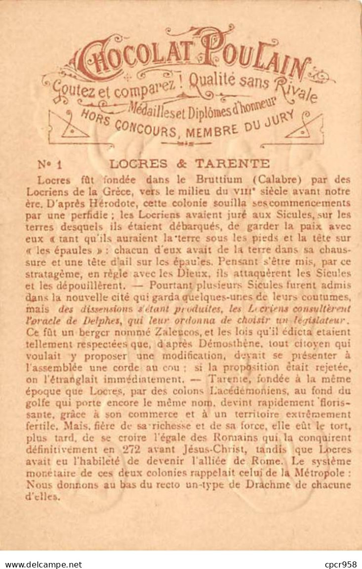Chromos.AM14506.6x9 Cm Environ.Poulain.Histoire Générale Des Monnaies.N°1.Locres.Tarente - Poulain