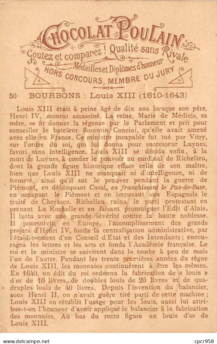 Chromos.AM14500.6x9 Cm Environ.Poulain.Histoire Générale Des Monnaies.N°50.France-Bourbons.Louis XIII - Poulain