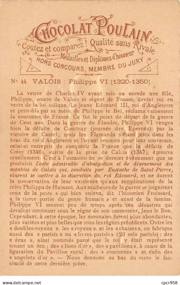 Chromos.AM14498.6x9 Cm Environ.Poulain.Histoire Générale Des Monnaies.N°44.France-Valois.Philippe VI - Poulain