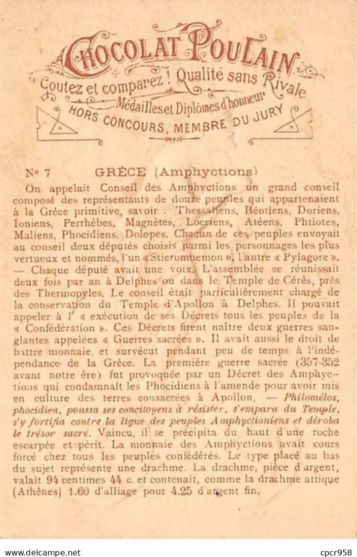 Chromos.AM14495.6x9 Cm Environ.Poulain.Histoire Générale Des Monnaies.N°7.Grèce.Amphygtions - Poulain