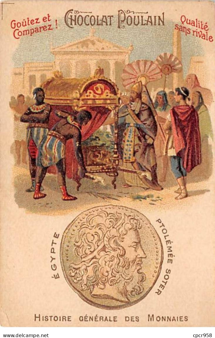 Chromos.AM14492.6x9 Cm Environ.Poulain.Histoire Générale Des Monnaies.N°13.Egypte.Ptolémée Soter - Poulain