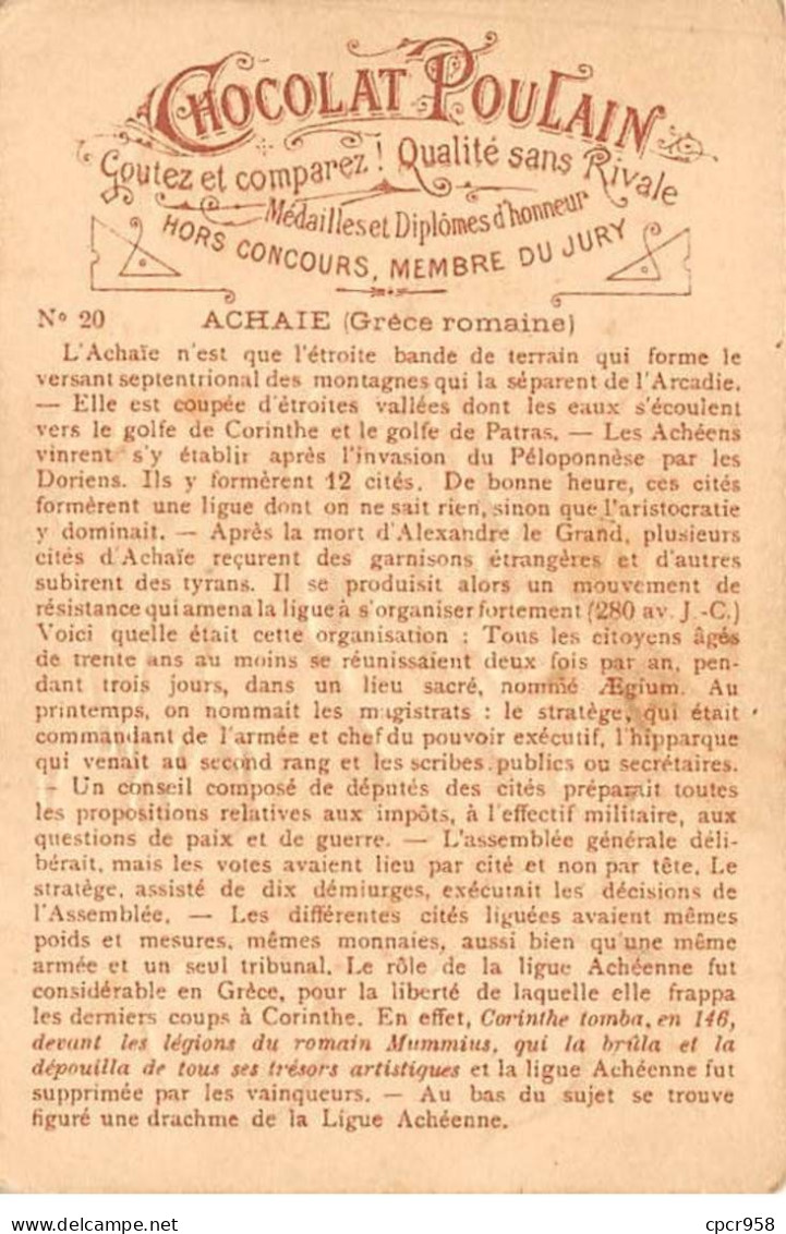 Chromos.AM14489.6x9 Cm Environ.Poulain.Histoire Générale Des Monnaies.N°20.Grèce Romaine.Achaïe - Poulain