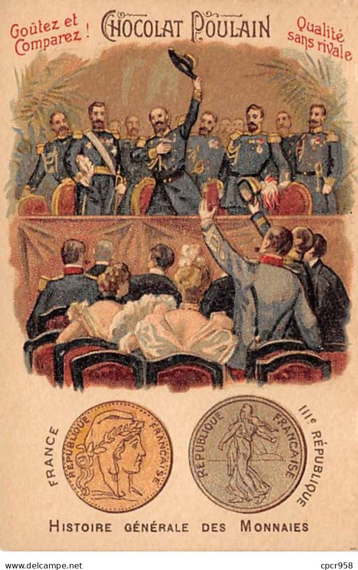 Chromos.AM14496.6x9 Cm Environ.Poulain.Histoire Générale Des Monnaies.N°60.France.III Ieme République - Poulain