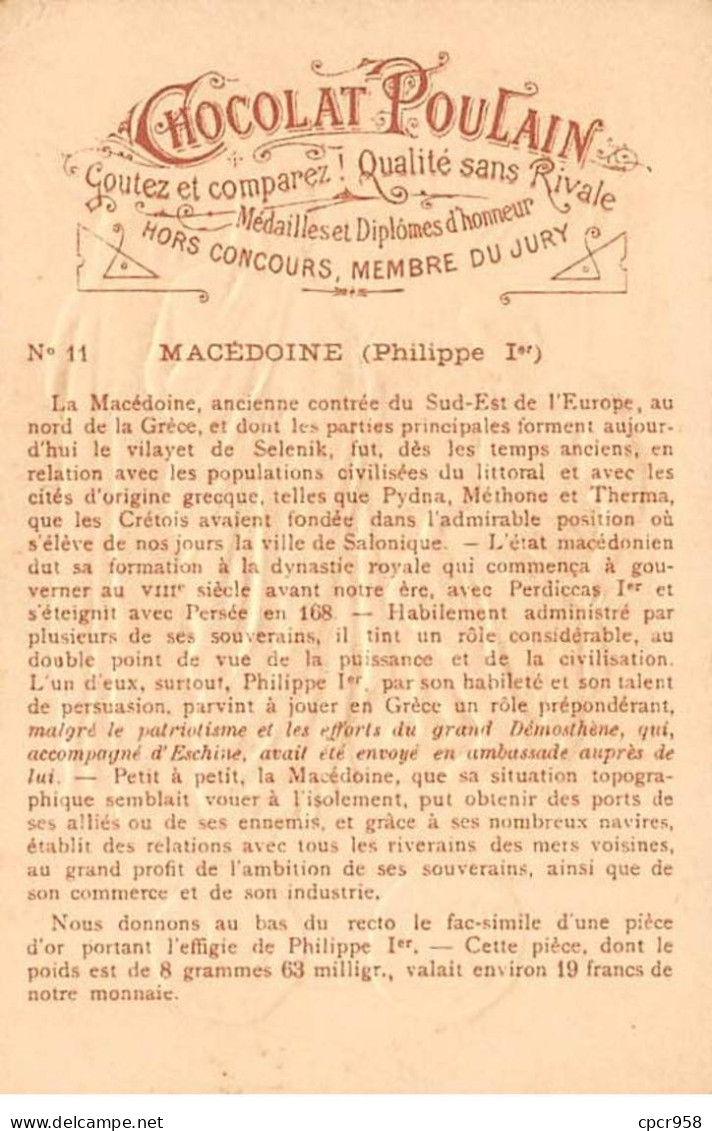 Chromos.AM14486.6x9 Cm Environ.Poulain.Histoire Générale Des Monnaies.N°11.Macédoine.Philippe I - Poulain