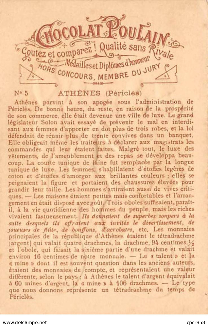 Chromos.AM14485.6x9 Cm Environ.Poulain.Histoire Générale Des Monnaies.N°5.Athènes.Péricles - Poulain