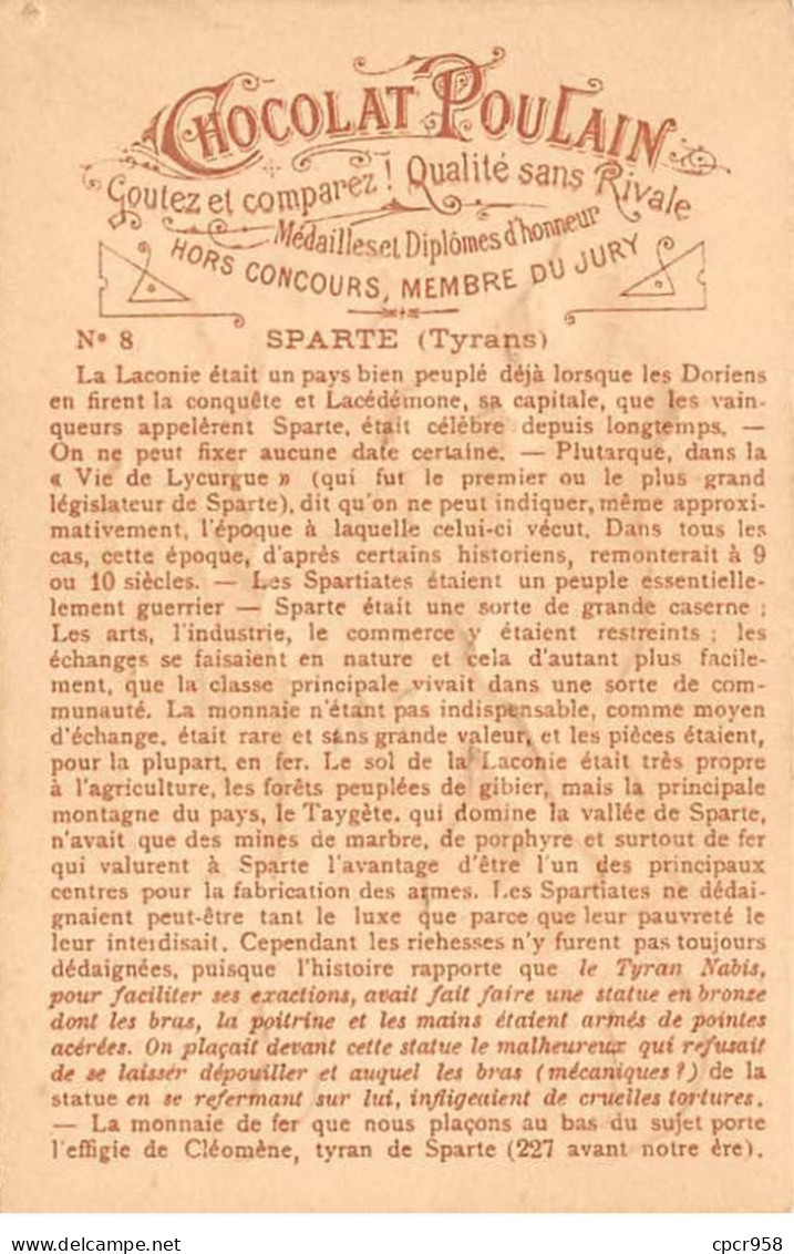Chromos.AM14483.6x9 Cm Environ.Poulain.Histoire Générale Des Monnaies.N°8.Grèce.Sparte - Poulain