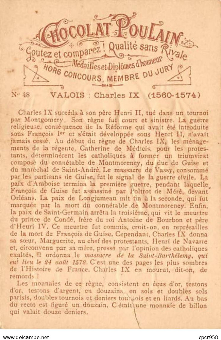 Chromos.AM14480.6x9 Cm Environ.Poulain.Histoire Générale Des Monnaies.N°48.France-Valois.Charles IX - Poulain