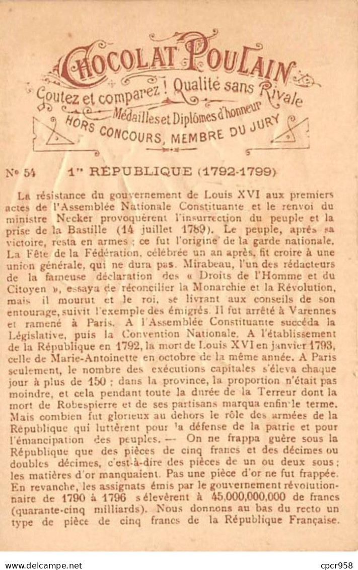 Chromos.AM14477.6x9 Cm Environ.Poulain.Histoire Générale Des Monnaies.N°54.France.1ere République - Poulain