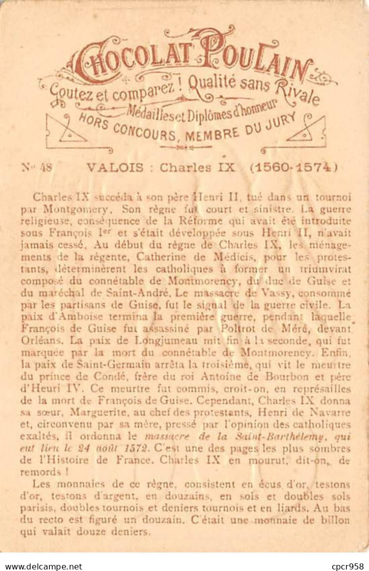 Chromos.AM14467.6x9 Cm Environ.Poulain.Histoire Générale Des Monnaies.N°48.France-Valois.Charles IX - Poulain