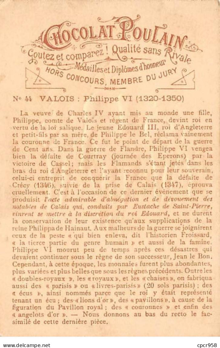 Chromos.AM14464.6x9 Cm Environ.Poulain.Histoire Générale Des Monnaies.N°44.France-Valois.Philippe VI - Poulain