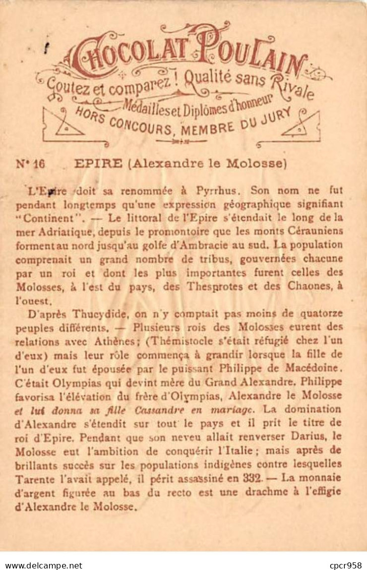 Chromos.AM14475.6x9 Cm Environ.Poulain.Histoire Générale Des Monnaies.N°16.Alexandre Le Molosse.Epire - Poulain