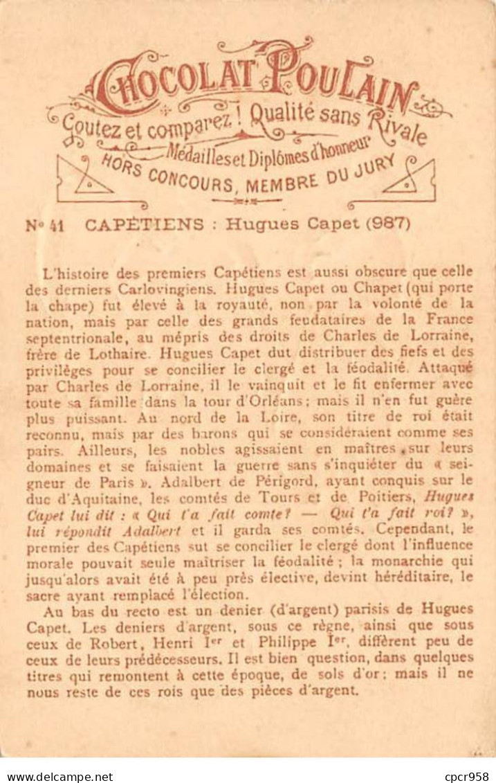 Chromos.AM14463.6x9 Cm Environ.Poulain.Histoire Générale Des Monnaies.N°41.France-Capétiens.Hugues Capet - Poulain
